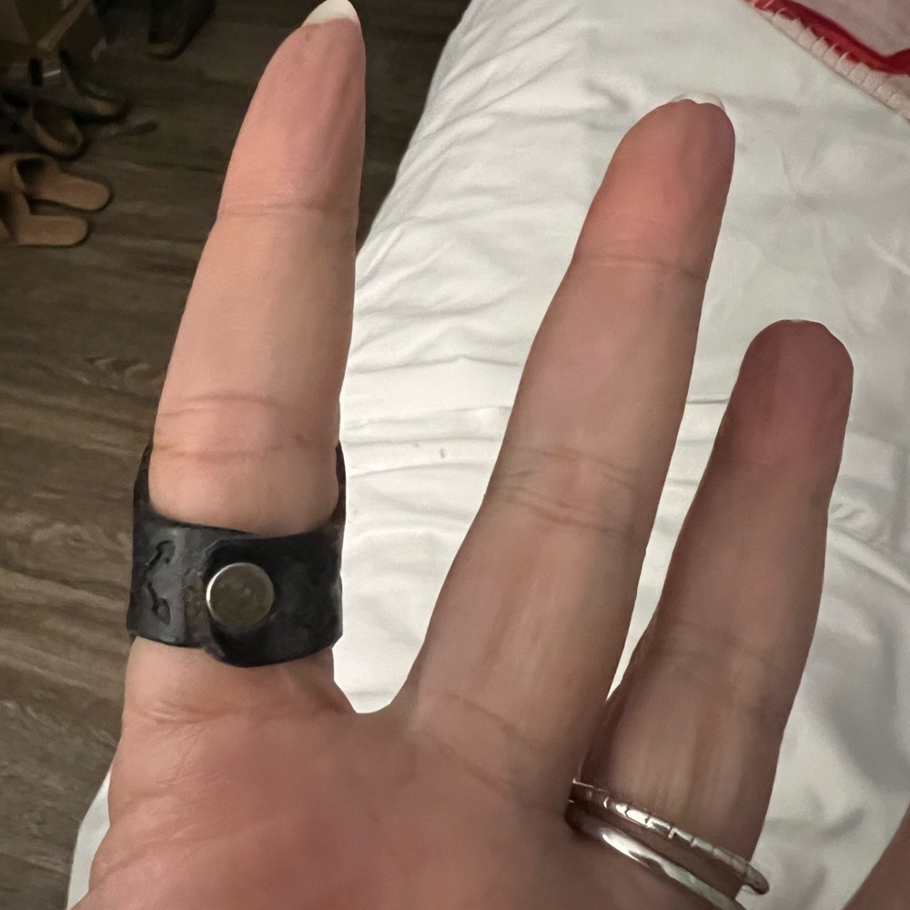 Buffalo Girl Black Rustic Crystal Ring With Black Leather Wrap View 5